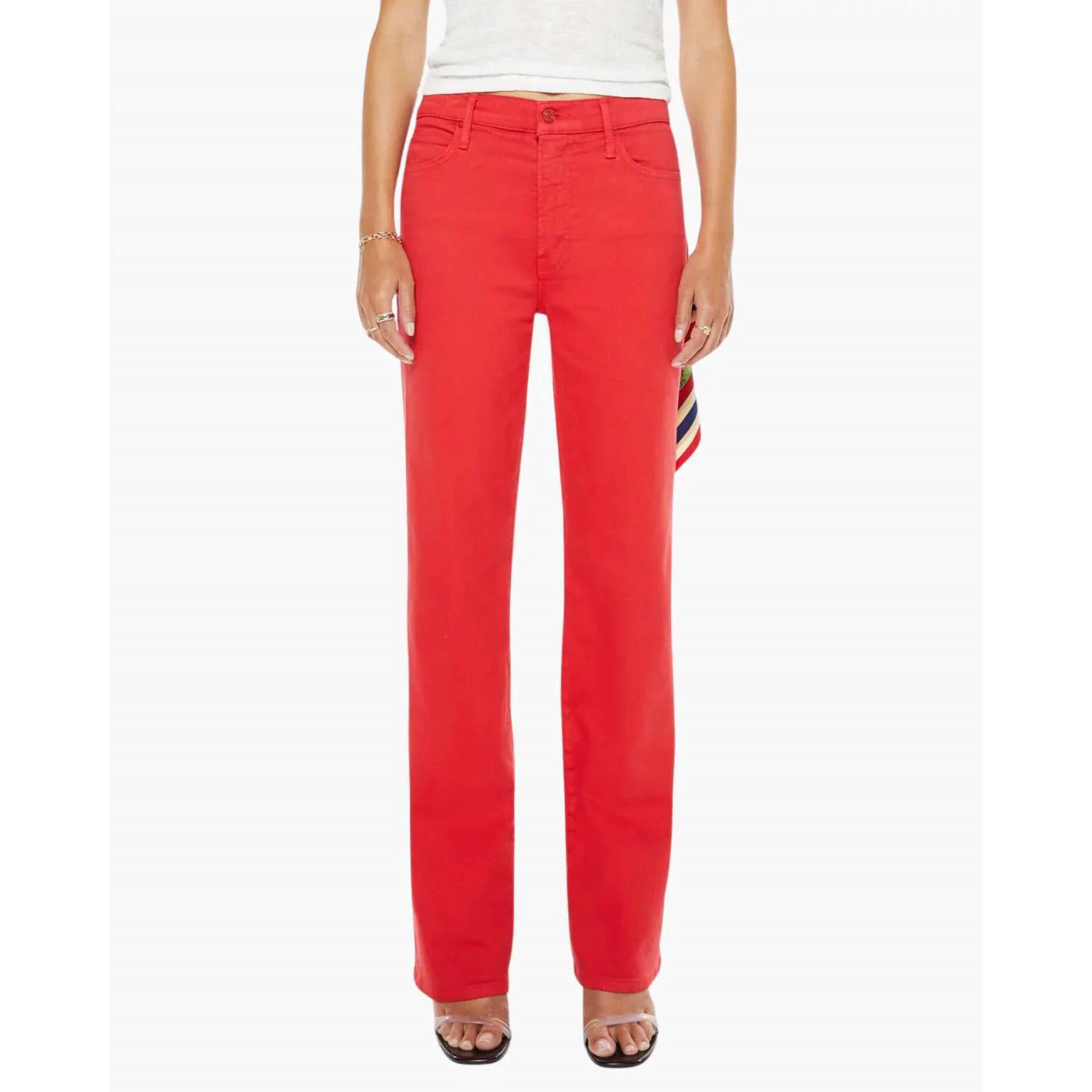 New Mother Kick It Straight Leg Jean In Tango Red